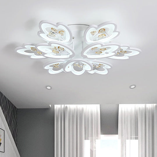 LED Bedroom Flush Light with Leaves Acrylic Shade - 3/5/9-Light Options - White Ceiling Lamp in Warm/White/Natural Light