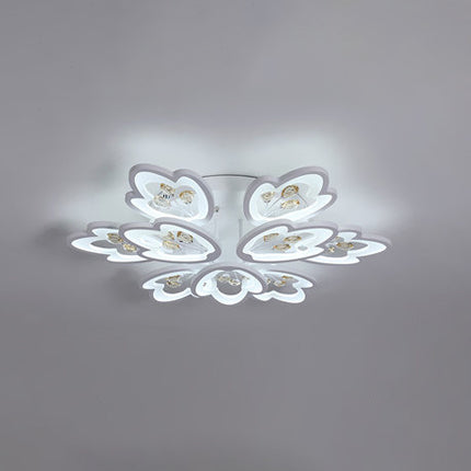 LED Bedroom Flush Light with Leaves Acrylic Shade - 3/5/9-Light Options - White Ceiling Lamp in Warm/White/Natural Light