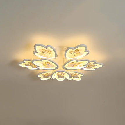 LED Bedroom Flush Light with Leaves Acrylic Shade - 3/5/9-Light Options - White Ceiling Lamp in Warm/White/Natural Light