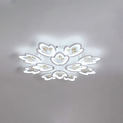 LED Bedroom Flush Light with Leaves Acrylic Shade - 3/5/9-Light Options - White Ceiling Lamp in Warm/White/Natural Light