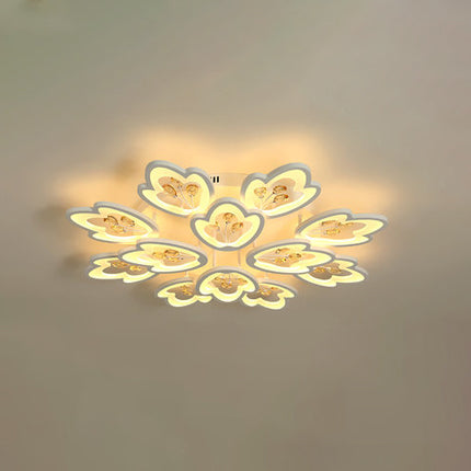 LED Bedroom Flush Light with Leaves Acrylic Shade - 3/5/9-Light Options - White Ceiling Lamp in Warm/White/Natural Light