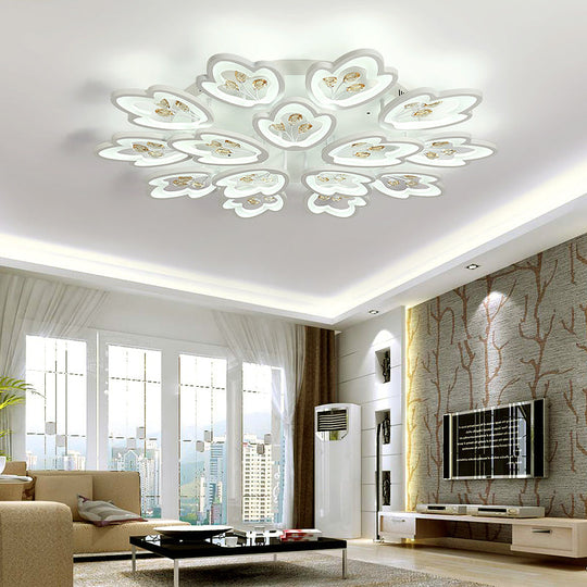 LED Bedroom Flush Light with Leaves Acrylic Shade - 3/5/9-Light Options - White Ceiling Lamp in Warm/White/Natural Light