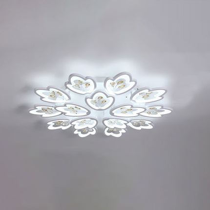 LED Bedroom Flush Light with Leaves Acrylic Shade - 3/5/9-Light Options - White Ceiling Lamp in Warm/White/Natural Light