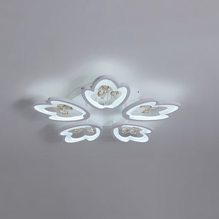 LED Bedroom Flush Light with Leaves Acrylic Shade - 3/5/9-Light Options - White Ceiling Lamp in Warm/White/Natural Light