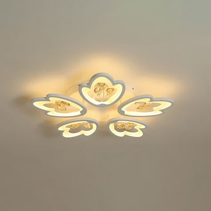 LED Bedroom Flush Light with Leaves Acrylic Shade - 3/5/9-Light Options - White Ceiling Lamp in Warm/White/Natural Light