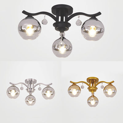 Crystal Deco Sphere Shade Ceiling Light - Modern Clear Glass Fixture with 3 Lights for Bedroom