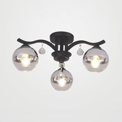 Crystal Deco Sphere Shade Ceiling Light - Modern Clear Glass Fixture With 3 Lights For Bedroom Black