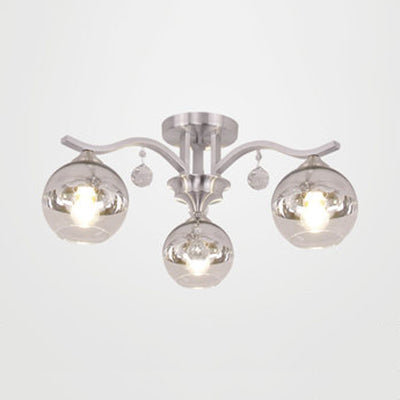 Crystal Deco Sphere Shade Ceiling Light - Modern Clear Glass Fixture with 3 Lights for Bedroom