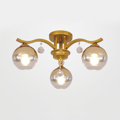 Crystal Deco Sphere Shade Ceiling Light - Modern Clear Glass Fixture with 3 Lights for Bedroom