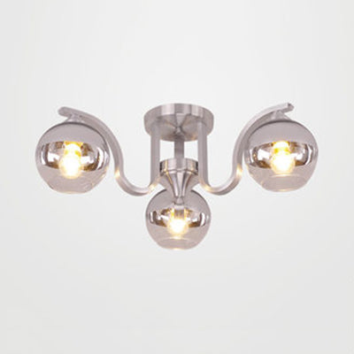 Simple Style Study Room Ceiling Light - Globe Shade, Clear Glass, 3 Lights - Semi Ceiling Mount