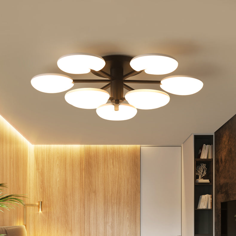 Contemporary LED Semi Ceiling Mount Light - Acrylic Round Dining Room Ceiling Lamp in Black