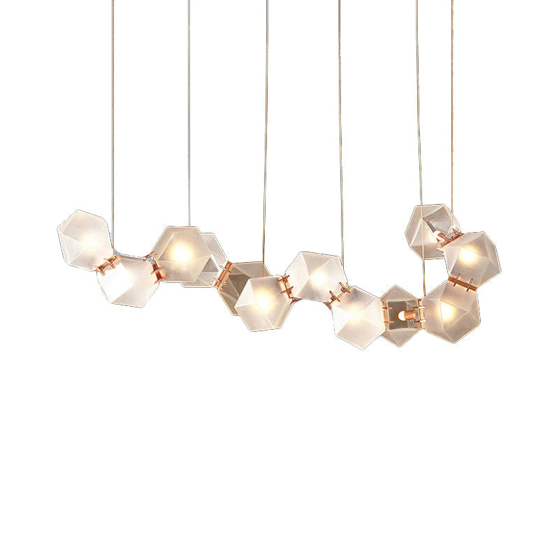 Modern Led Geometric Pendant Light Fixture - White Glass 12/14 Lights Dining Room Island Lighting