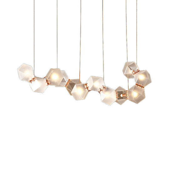 Modern Led Geometric Pendant Light Fixture - White Glass 12/14 Lights Dining Room Island Lighting