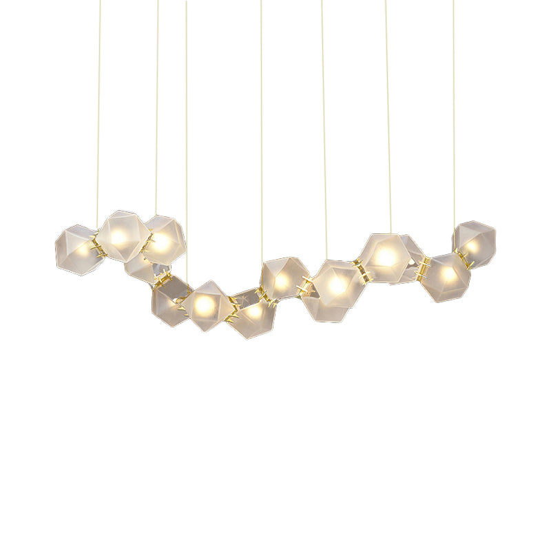 Modern Led Geometric Pendant Light Fixture - White Glass 12/14 Lights Dining Room Island Lighting