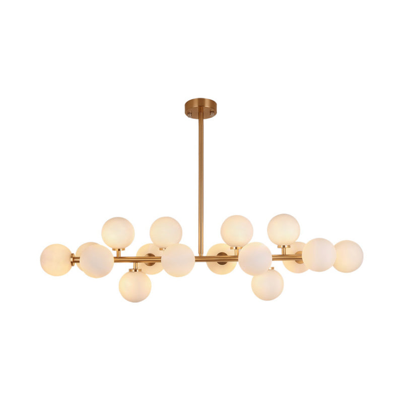 16-Light Gold Linear Island Chandelier With Glass Shade - Post Modern Billiard Lighting