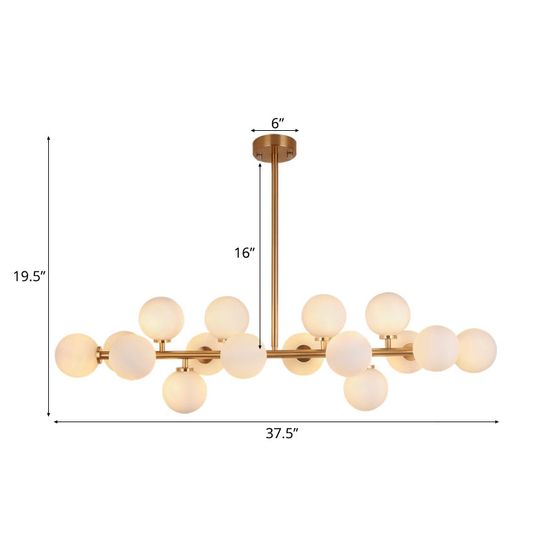 16-Light Gold Linear Island Chandelier With Glass Shade - Post Modern Billiard Lighting