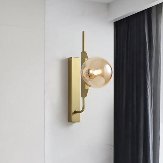 Gold Wall Sconce With White/Amber/Smoke Gray Glass Orb - Modern Bedroom Light Fixture