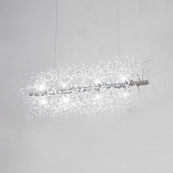 Modernist Metallic Branch Island Pendant Light | Silver Hanging Lamp With Crystal Bead Deco