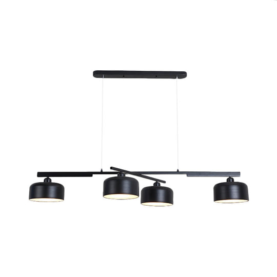 Rotatable Chandelier With Modern Drum Shade - 4 Lights Metallic Hanging Light In Black