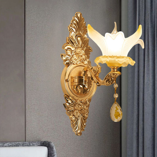 Traditional Gold Lily Wall Lamp With Ribbed Glass - Perfect Living Room Light 1 /