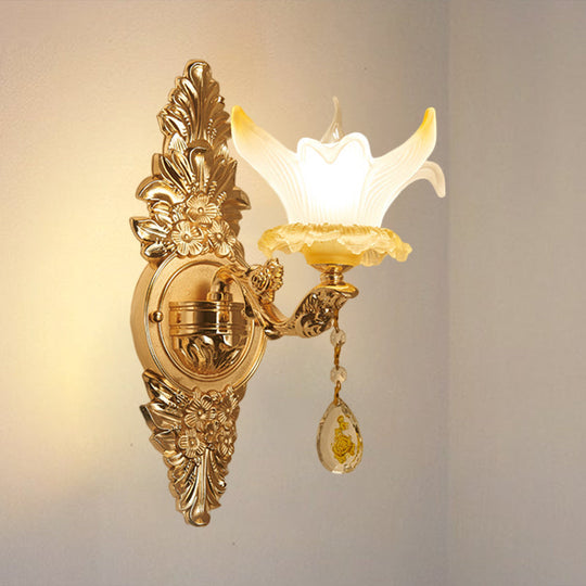 Traditional Gold Lily Wall Lamp With Ribbed Glass - Perfect Living Room Light