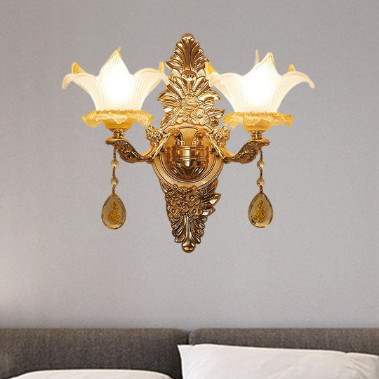 Traditional Gold Lily Wall Lamp With Ribbed Glass - Perfect Living Room Light