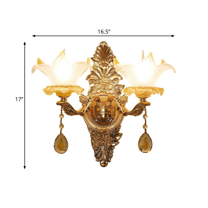 Traditional Gold Lily Wall Lamp With Ribbed Glass - Perfect Living Room Light