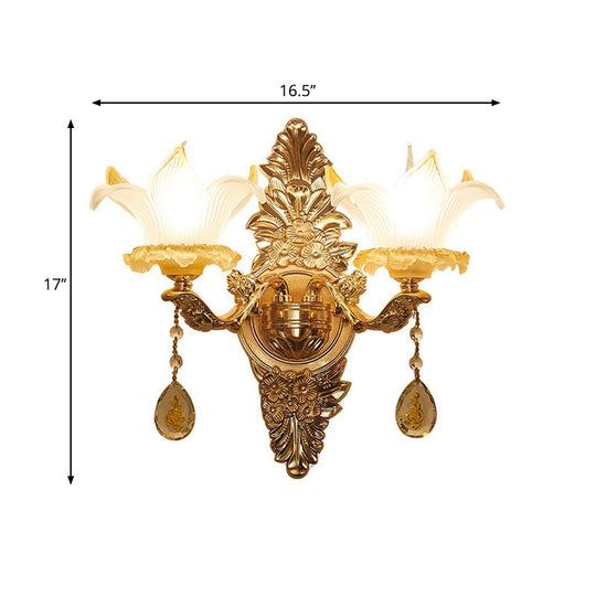 Traditional Gold Lily Wall Lamp With Ribbed Glass - Perfect Living Room Light