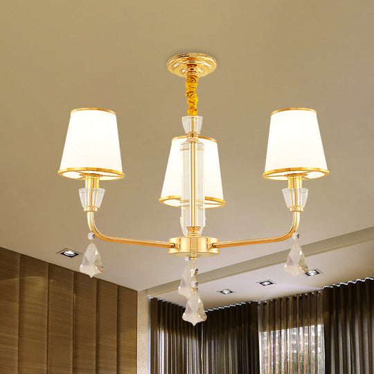 Gold 3-Head Postmodern Bedroom Chandelier with Opal Glass Shades