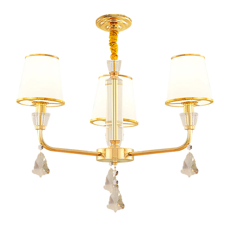 Gold 3-Head Postmodern Bedroom Chandelier with Opal Glass Shades