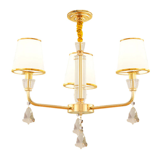 Gold 3-Head Postmodern Bedroom Chandelier with Opal Glass Shades