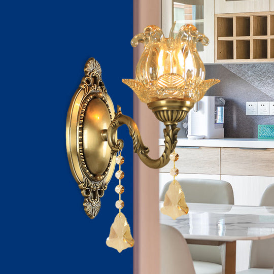 Brass Wall Mount Sconce With Clear Glass 1/2-Light For A Classic Floral Look 1 /