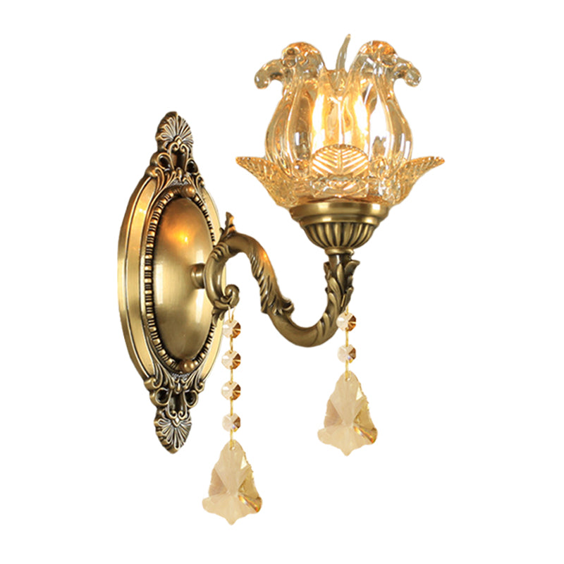 Brass Wall Mount Sconce With Clear Glass 1/2-Light For A Classic Floral Look