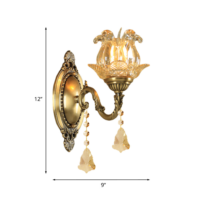 Brass Wall Mount Sconce With Clear Glass 1/2-Light For A Classic Floral Look