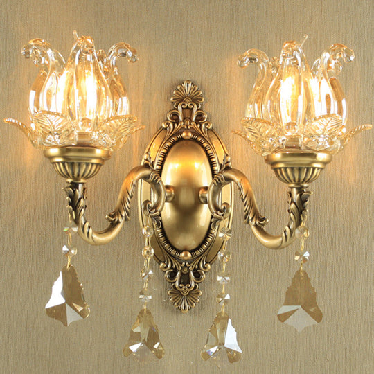 Brass Wall Mount Sconce With Clear Glass 1/2-Light For A Classic Floral Look 2 /