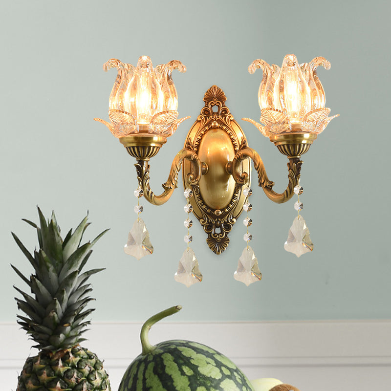 Brass Wall Mount Sconce With Clear Glass 1/2-Light For A Classic Floral Look