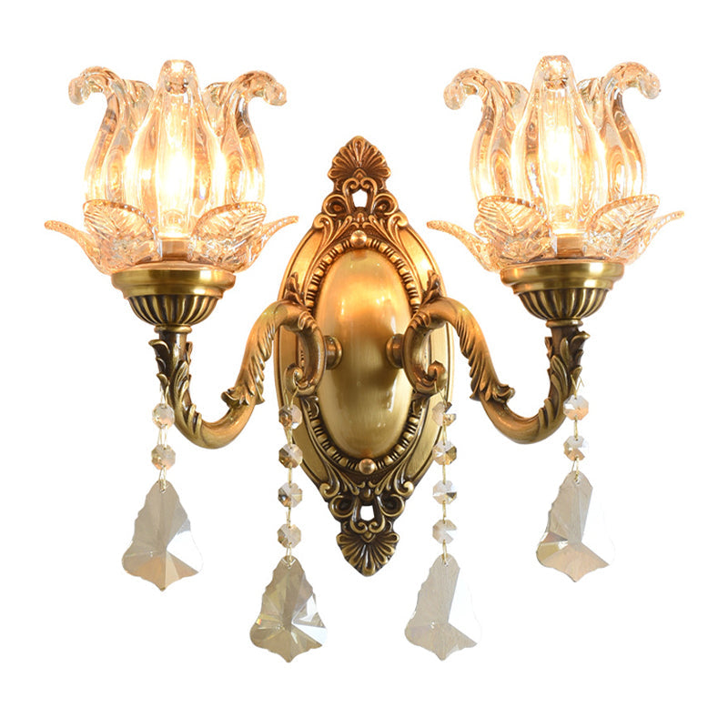 Brass Wall Mount Sconce With Clear Glass 1/2-Light For A Classic Floral Look