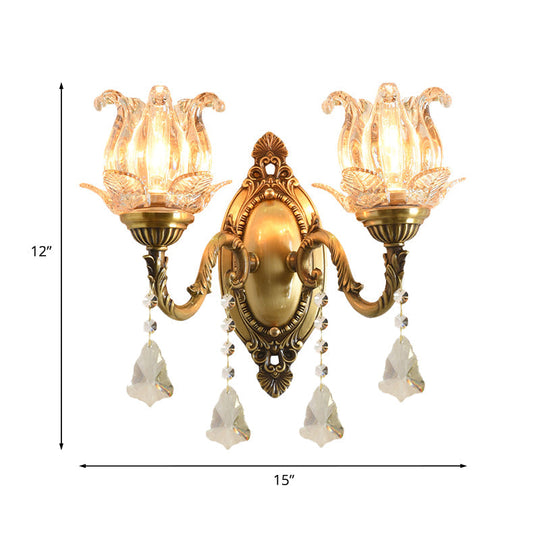 Brass Wall Mount Sconce With Clear Glass 1/2-Light For A Classic Floral Look