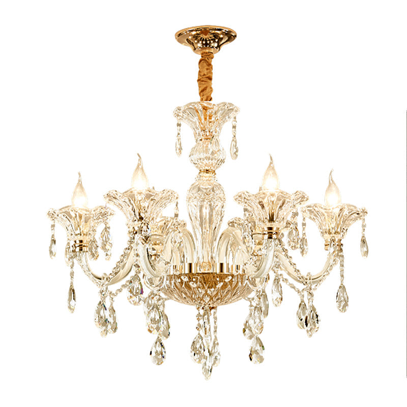 Modern 6-Head Clear Glass Candle Chandelier - Ideal Bedroom Lighting Fixture