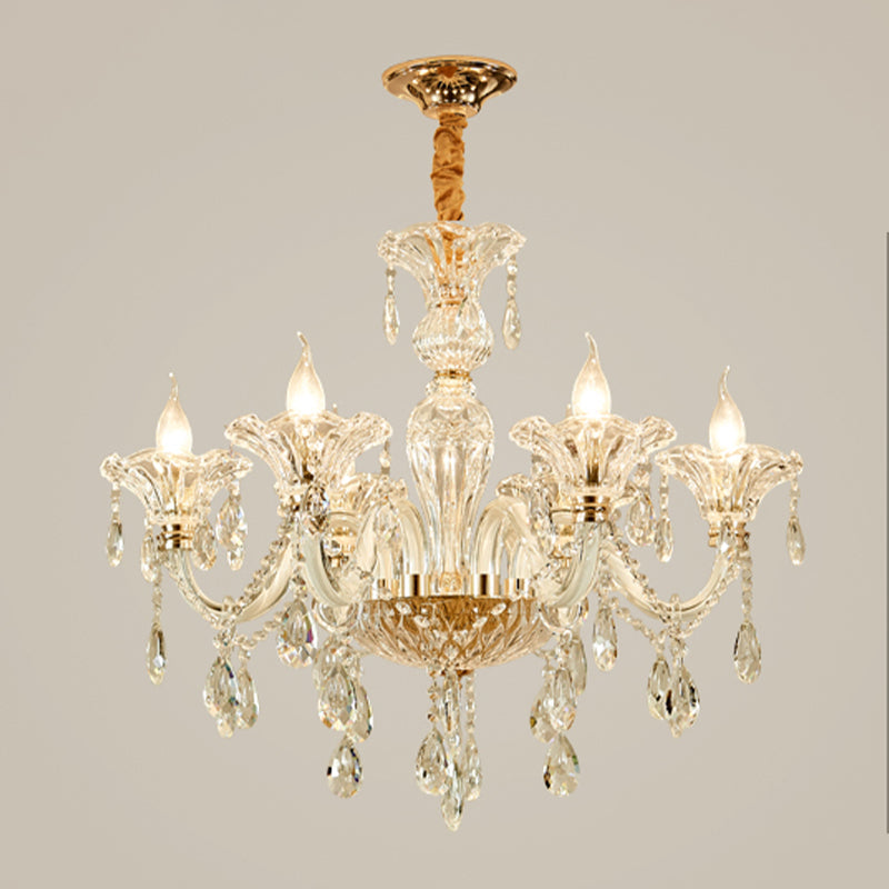 Modern 6-Head Clear Glass Candle Chandelier - Ideal Bedroom Lighting Fixture