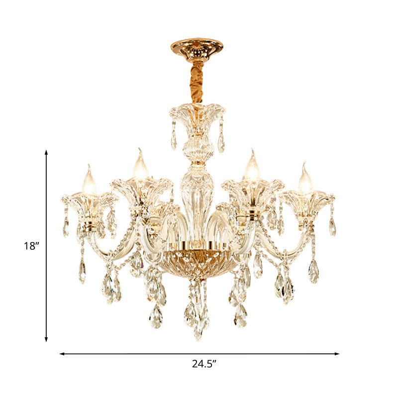 Modern 6-Head Clear Glass Candle Chandelier - Ideal Bedroom Lighting Fixture