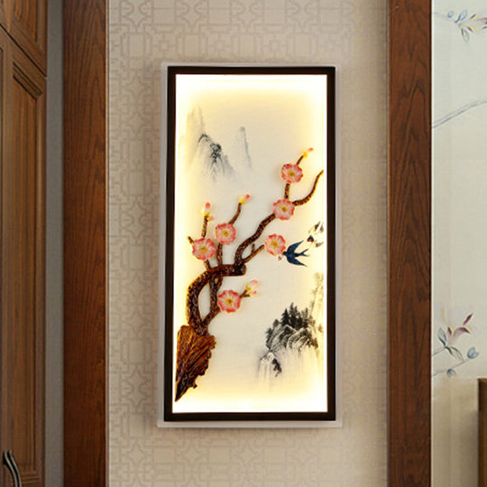 Blooming Plum Mural Light Ceramic Led Wall Sconce - Asian Spring Inspired Decor In Black