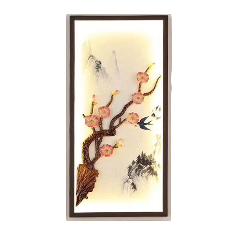 Blooming Plum Mural Light Ceramic Led Wall Sconce - Asian Spring Inspired Decor In Black