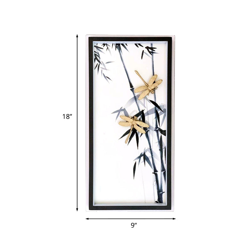 Chinese Dragonfly & Bamboo Printed Led Wall Lamp For Bedroom