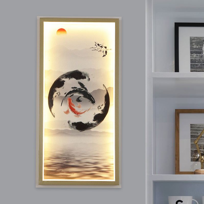 Gold-Black Led Fish Mural Wall Lamp Aluminum Rectangle Design Gold