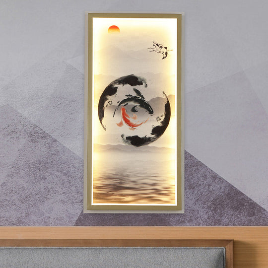 Gold-Black Led Fish Mural Wall Lamp Aluminum Rectangle Design