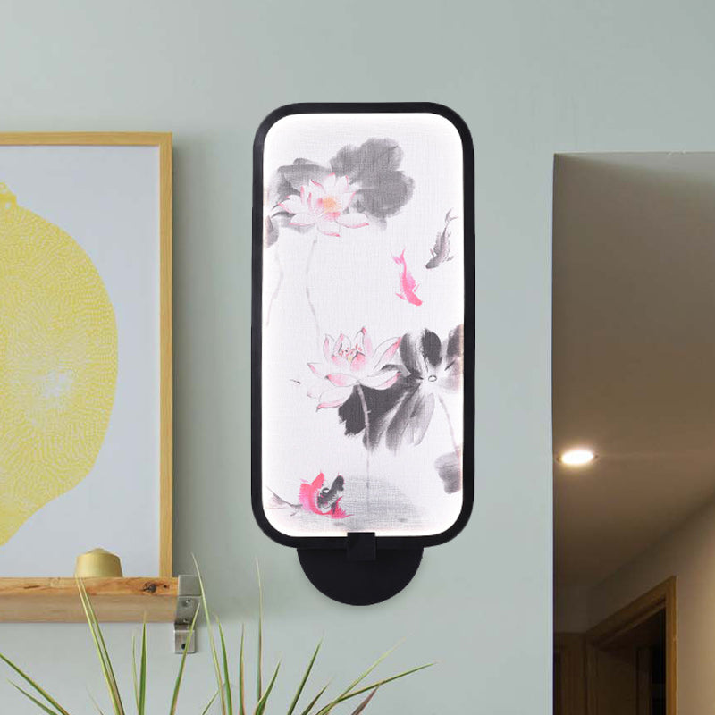 Chinese Black Led Wall Sconce With Metallic Chrysanths/Lotus Mural Lighting - Perfect For Your