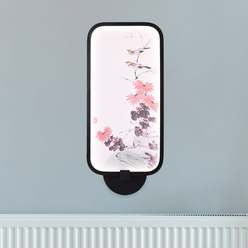 Chinese Black Led Wall Sconce With Metallic Chrysanths/Lotus Mural Lighting - Perfect For Your