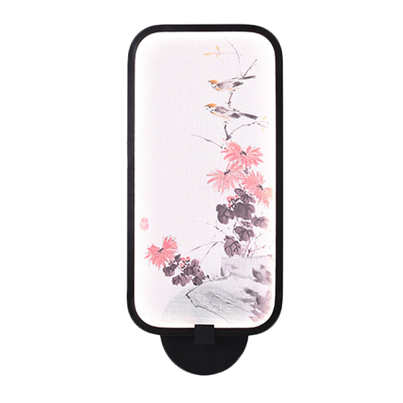 Chinese Black Led Wall Sconce With Metallic Chrysanths/Lotus Mural Lighting - Perfect For Your