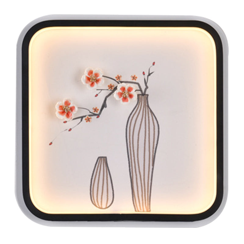 Ceramic Led Wall Mount Lamp With Asia Plum Flower Vase Design